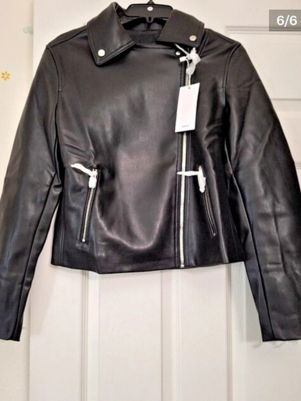 Mango Faux-Leather Biker Jacket Women's Black Moto Size L